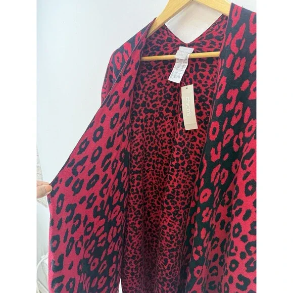 NWT Chicos Women Cardigan Sz  S/M Button Closure In Side Print Leopard Red - Picture 12 of 13